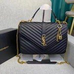 𝐒𝐍𝐓 𝐋𝐀𝐑𝐍𝐓 Saint Paris Black Matelasse Leather Large College Cassandre Flap Bag