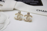 CH Pale Gold Tone Crystal CC Stud Earrings