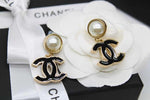 CH Pearl Enamel CC Drop Earrings Black