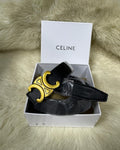 Black Leather Belt In Gold-Tone By Celine