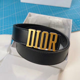 Black Leather Belt In Gold-Tone With Dior Logo