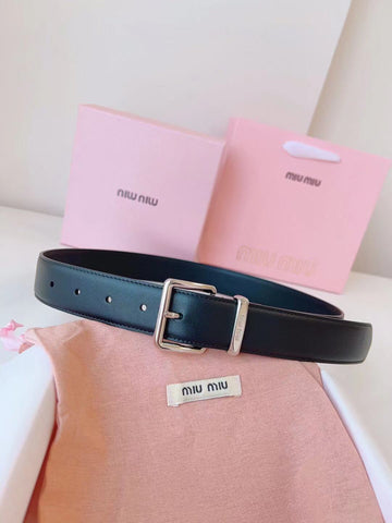 Black Leather Belt By Miu Miu