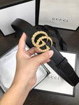 White Pearl Black Leather Belt By Gucci