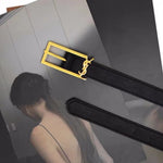 YSL Logo Black Leather Belt By YSL