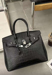 𝐇 Birkin Shiny Crocodile Leather Palladium Hardware Bag 25cm